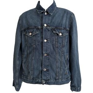 Levi Strauss Womens Jean Jacket L Distressed Medium‎ Wash Soft Comfy Button Up